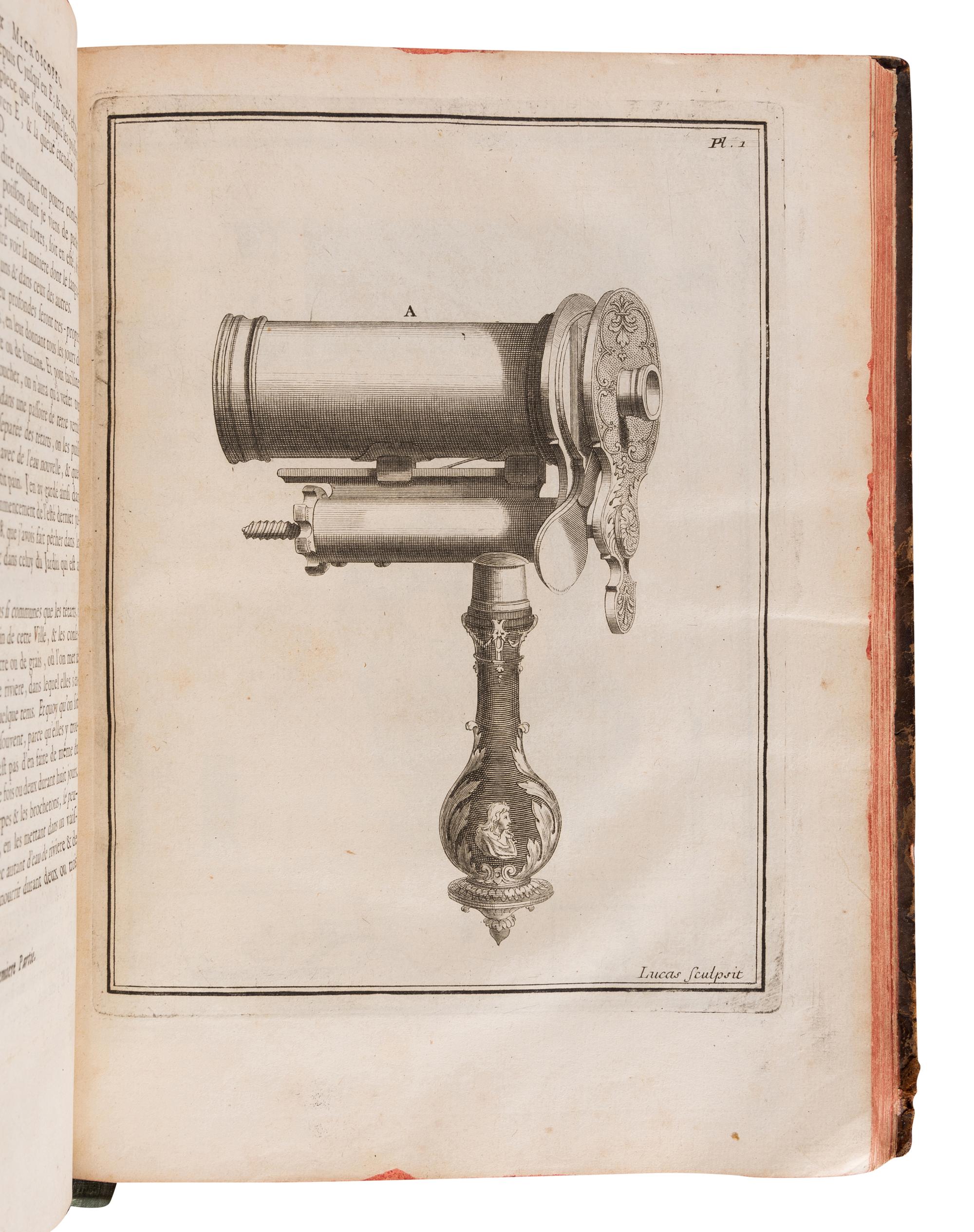 JOBLOT, Louis (1645-1723). Descriptions et usages de plusieurs nouveaux microscopes, tant simples que composez, avec des nouvelles observations faites sur une multitude innombrable d'insectes, & d'autres animaux de diverses especes, qui naissent dans les liqueurs preparees, & dans celles qui ne le sont point . Paris: Jacques Collombat, 1718.