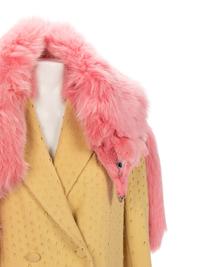 John Galliano Yellow Wool Coat Trimmed with Pink Fox and Matching Shawl, Fall 1997