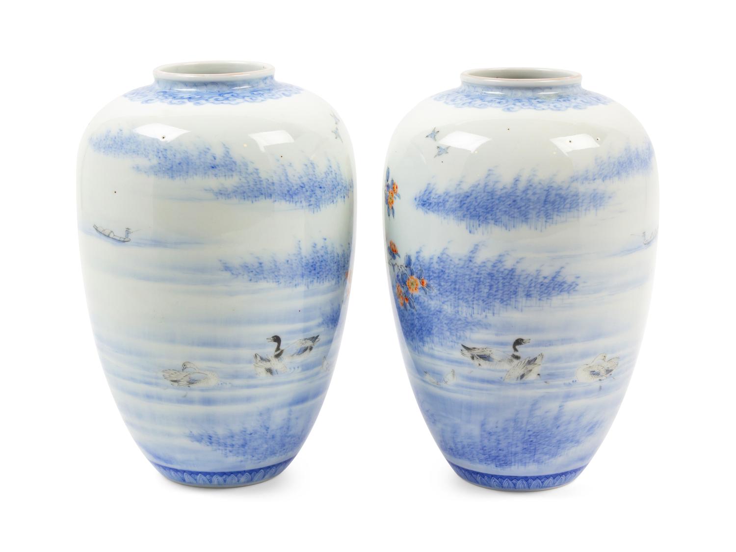 A Pair of Japanese Kakiemon Porcelain Jars