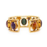 Multigem and Yellow Gold Cuff Bracelet