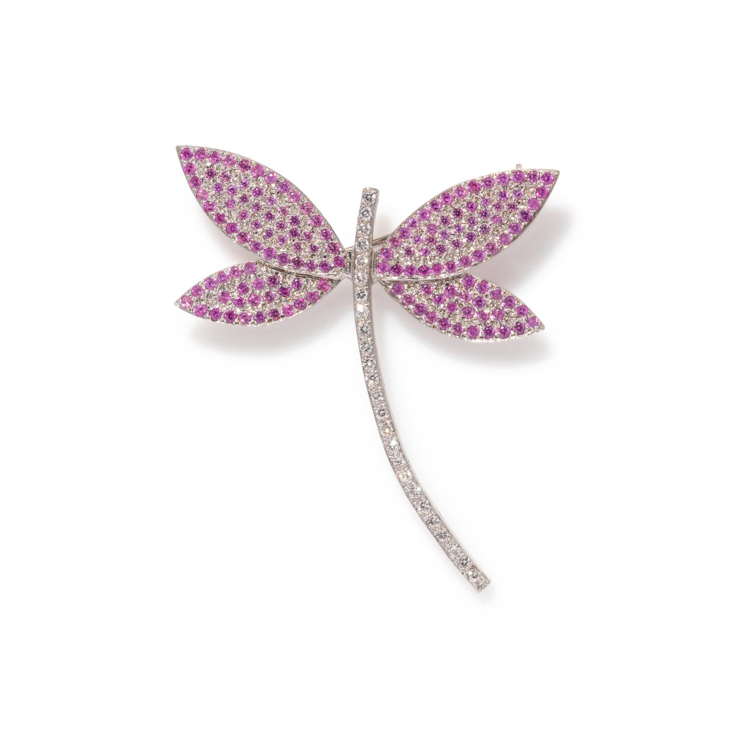 DIAMOND AND PINK SAPPHIRE DRAGONFLY BROOCH