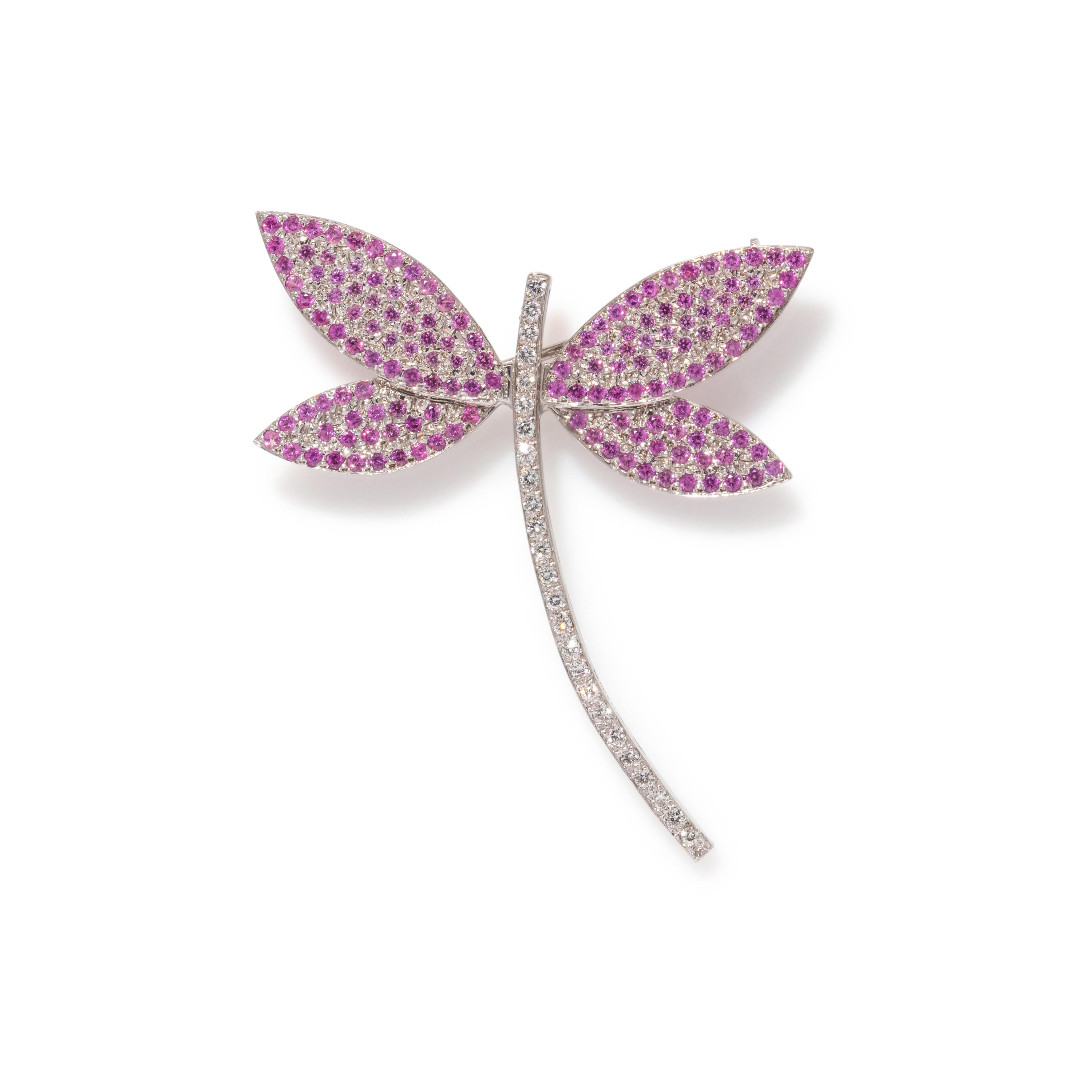 DIAMOND AND PINK SAPPHIRE DRAGONFLY BROOCH
