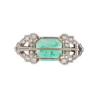FRENCH, ART DECO, EMERALD AND DIAMOND BROOCH