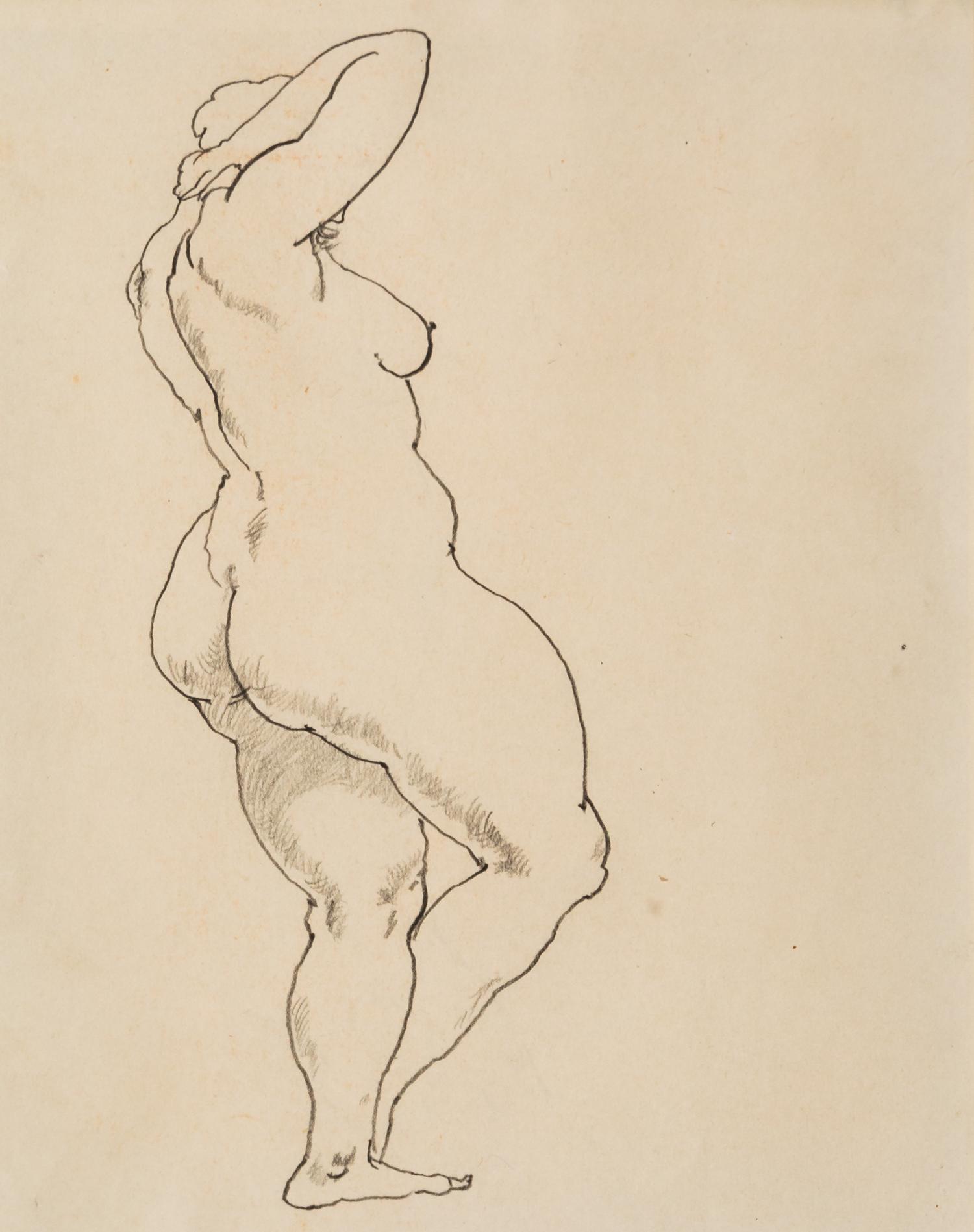 George Grosz, (German-American, 1893-1959), Standing Nude, 1912; Nude (verso)