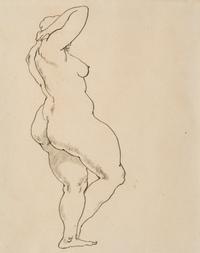 George Grosz, (German-American, 1893-1959), Standing Nude, 1912; Nude (verso)