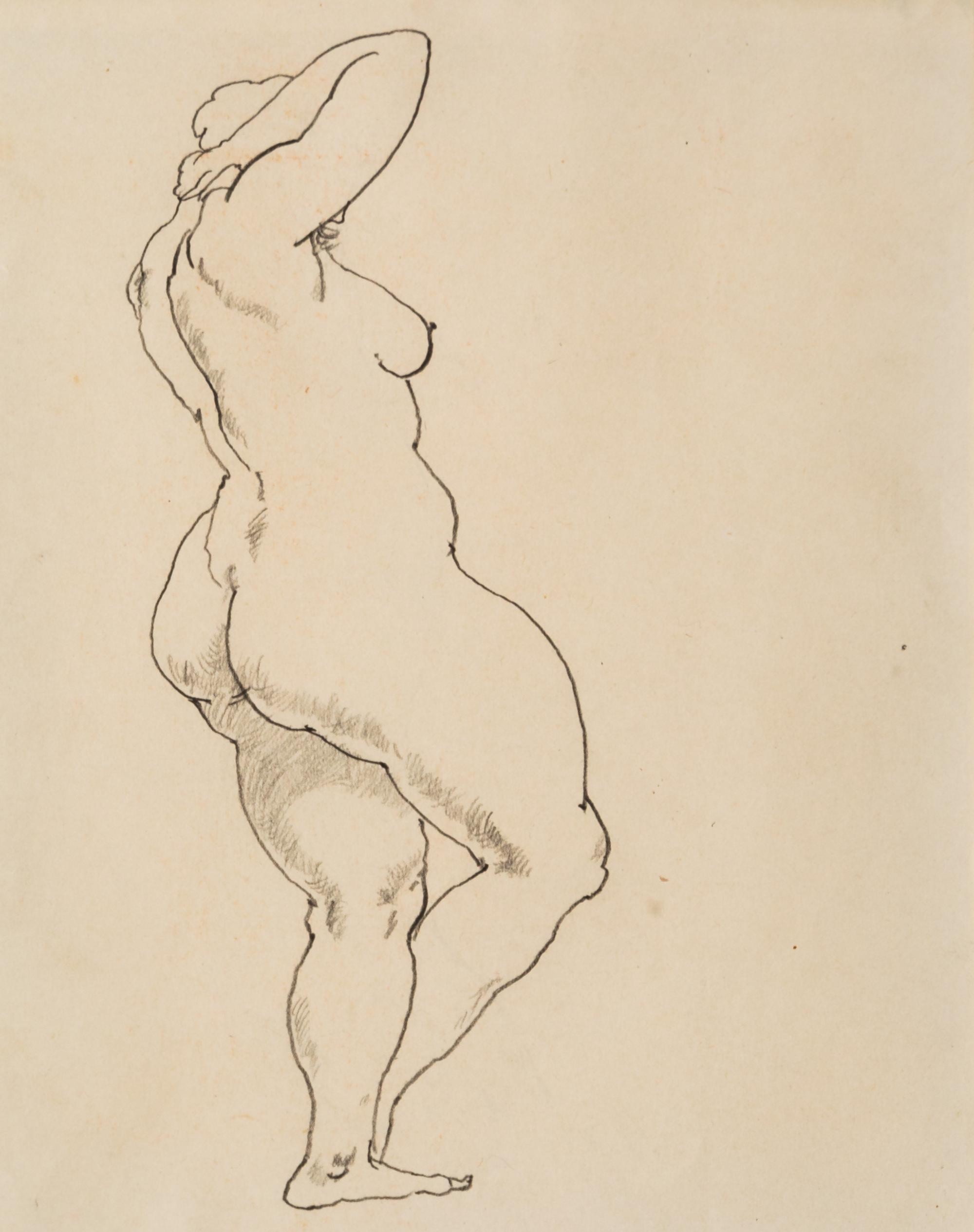 George Grosz, (German-American, 1893-1959), Standing Nude, 1912; Nude (verso)
