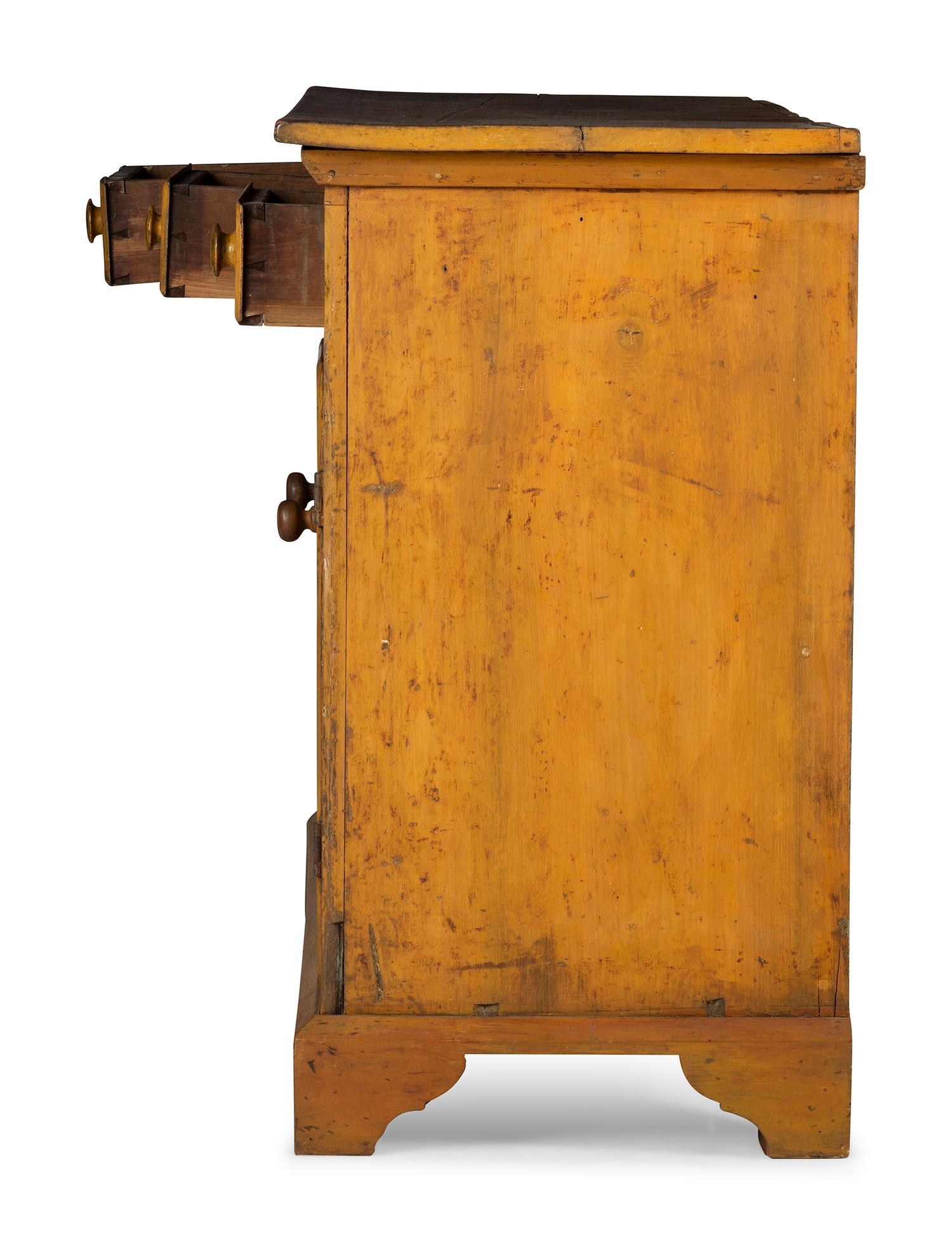 A Country Yellow Painted Pine and Poplar Cupboard