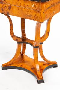 A Pair of Biedermeier Style Parcel Ebonized Burlwood Work Tables
