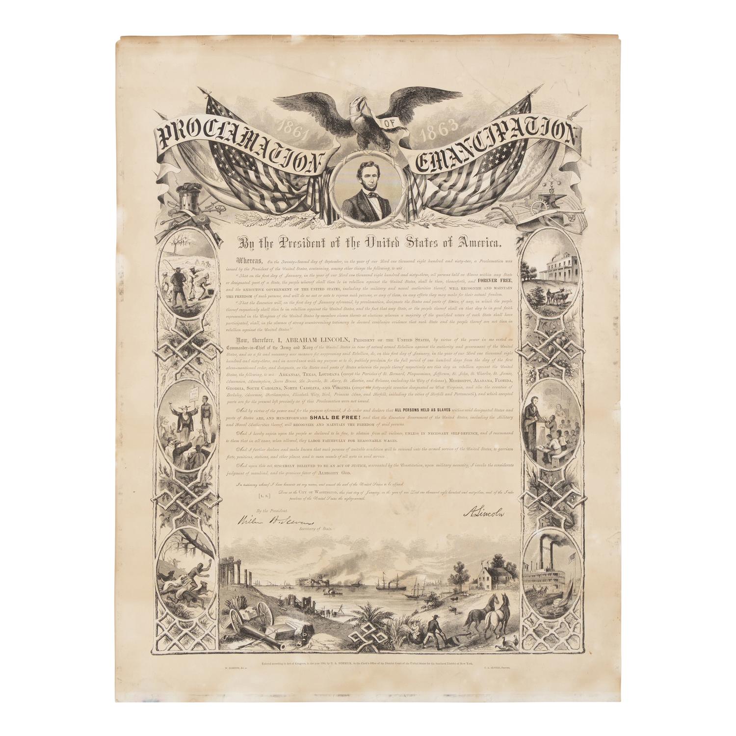 LINCOLN, Abraham (1809-1865). Proclamation of Emancipation . New York: C.A. Alvord for R.A. Dimmick, 1864.