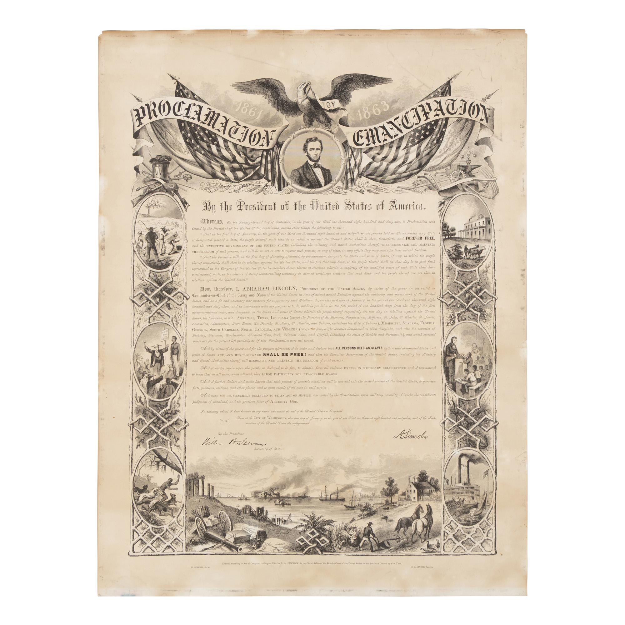 LINCOLN, Abraham (1809-1865). Proclamation of Emancipation . New York: C.A. Alvord for R.A. Dimmick, 1864.