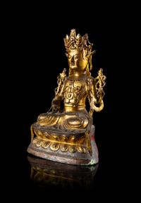 A Sino-Tibetan Gilt Bronze Figure of Maitreya Bodhisattva
