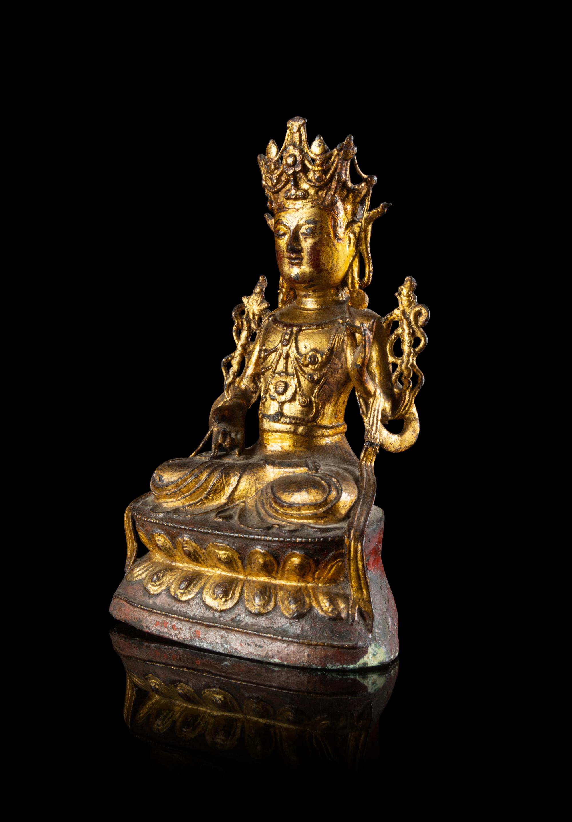 A Sino-Tibetan Gilt Bronze Figure of Maitreya Bodhisattva