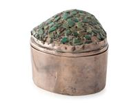 Pueblo or Navajo Sterling Silver and Turquoise Lidded Box