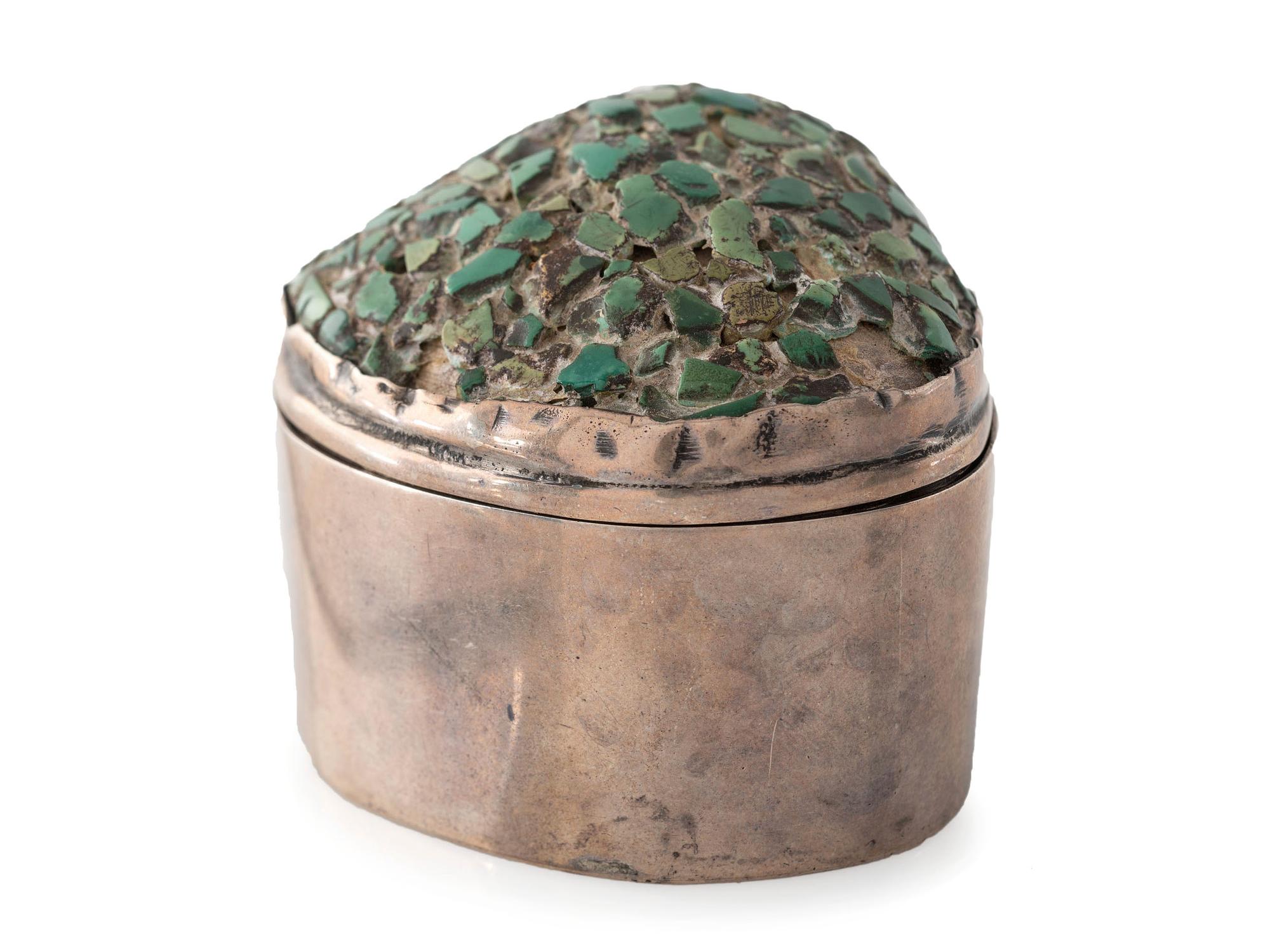Pueblo or Navajo Sterling Silver and Turquoise Lidded Box