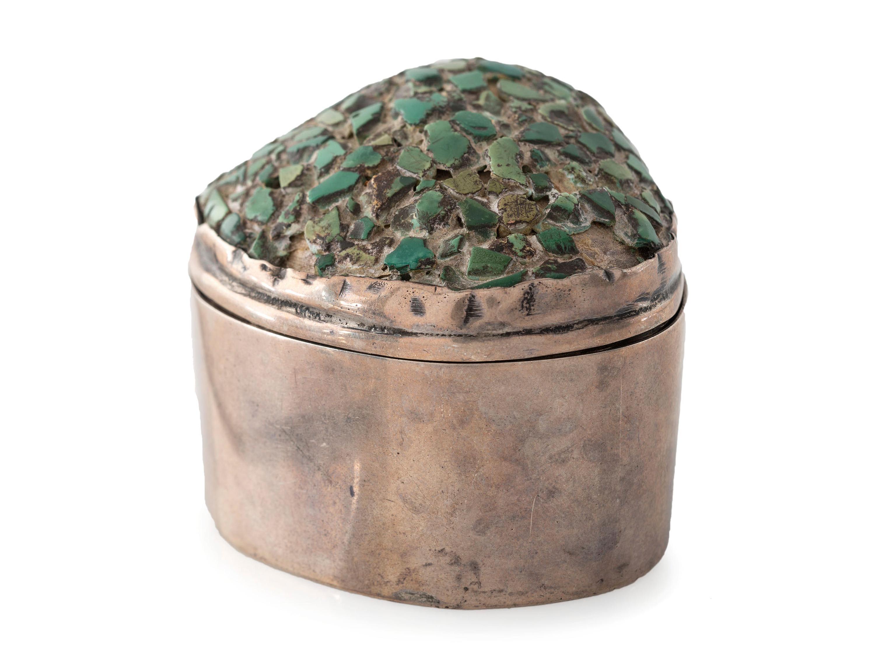 Pueblo or Navajo Sterling Silver and Turquoise Lidded Box