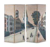 A Continental Figural Painted Four-Panel Floor Screen, 19th Century and later