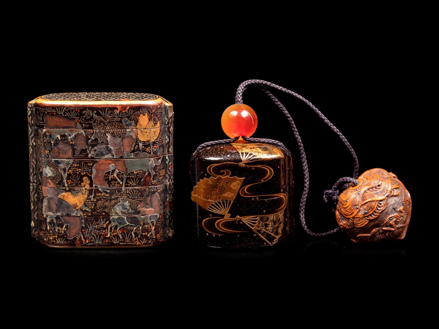 Two Small Gold and Black Lacquer Inro