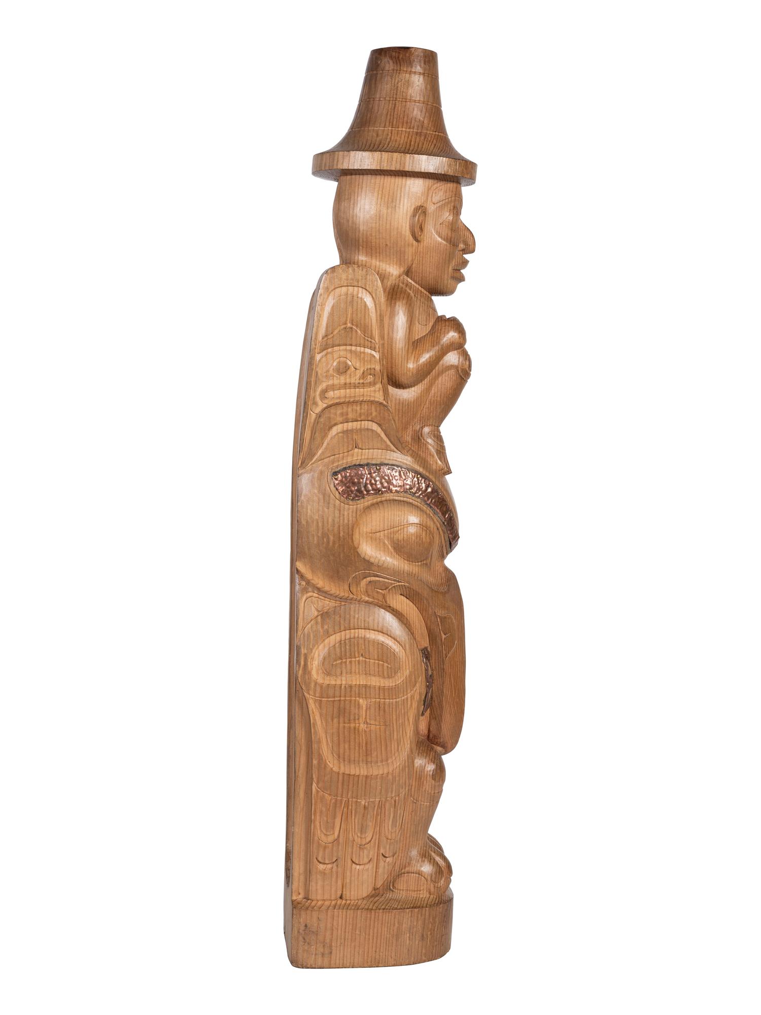Carved Cedar Totem, with Copper Highlights
