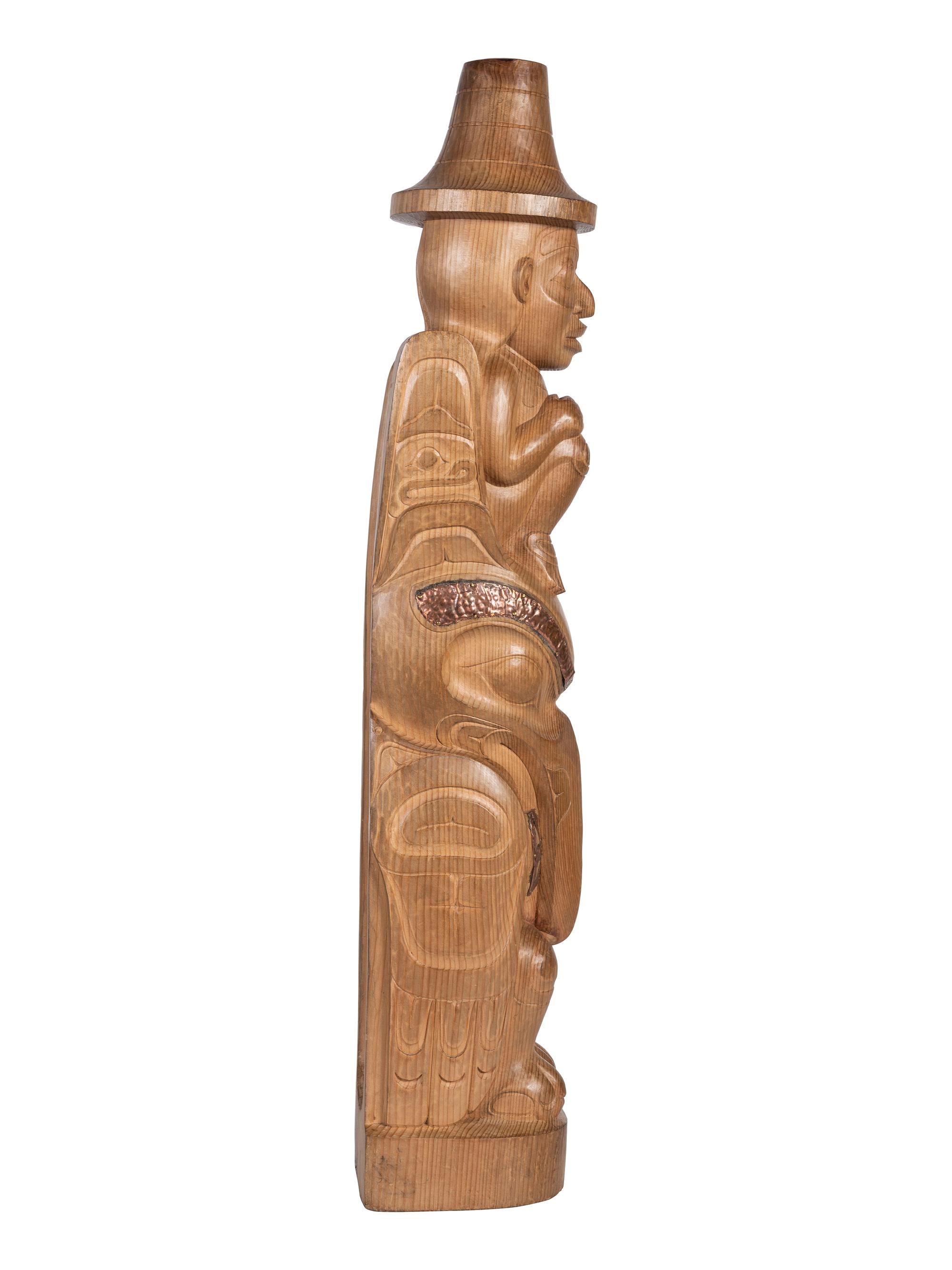 Carved Cedar Totem, with Copper Highlights