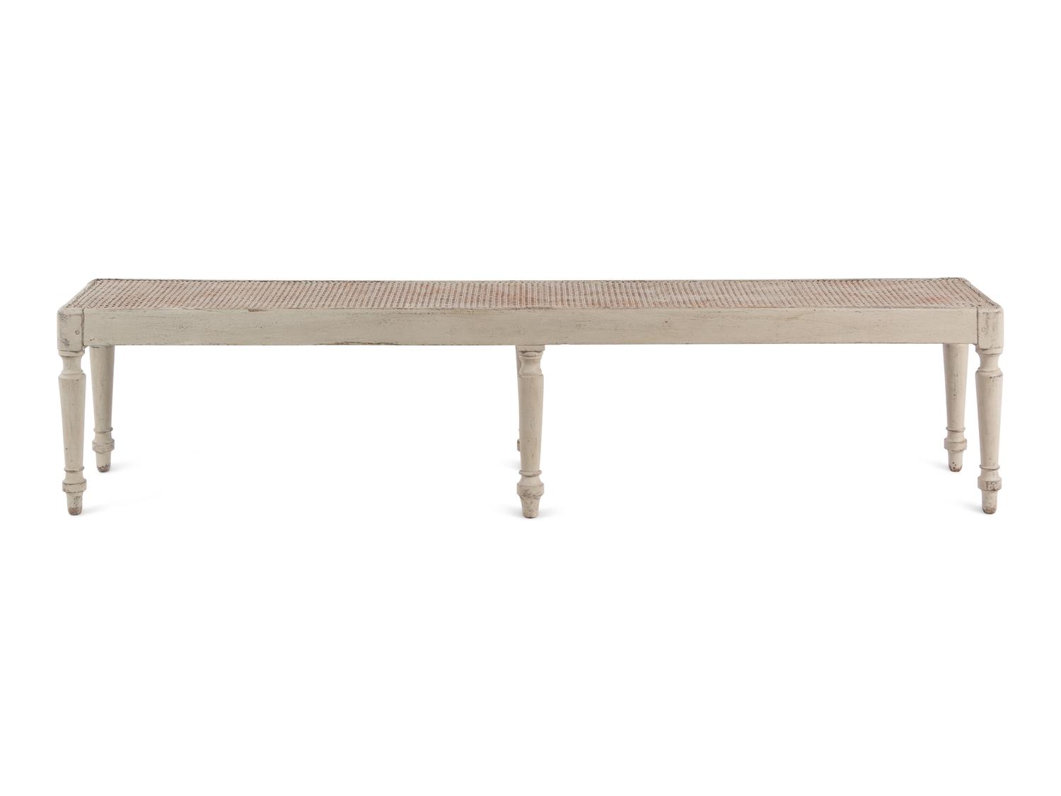 A Gustavian Style Grey-Painted Caned Bench