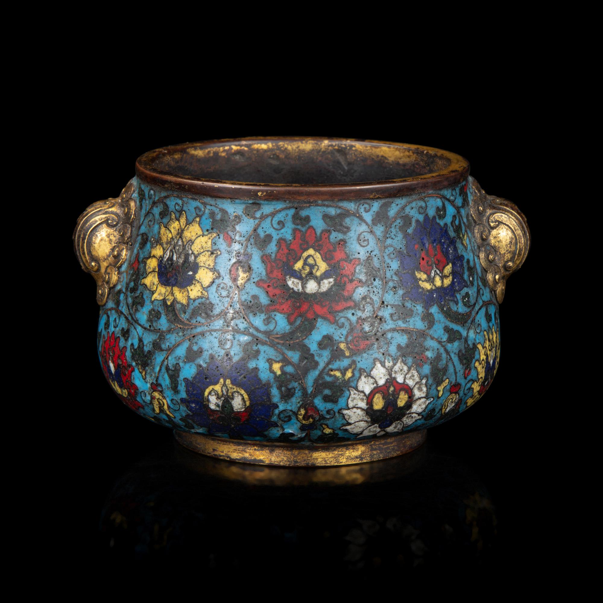 A Chinese Ming Style Cloisonne Enamel Censer, Apocryphal Xuande Mark 宣德款掐絲琺琅西番蓮紋香爐