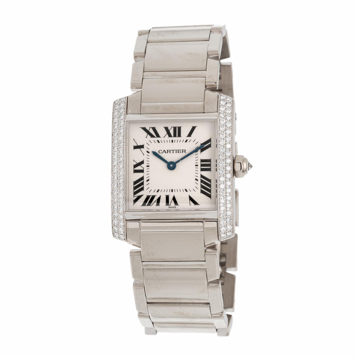 Cartier, Ref. 2404, 18K White Gold 'Tank Française' Watch with Factory Diamond Bezel, with Box & Papers