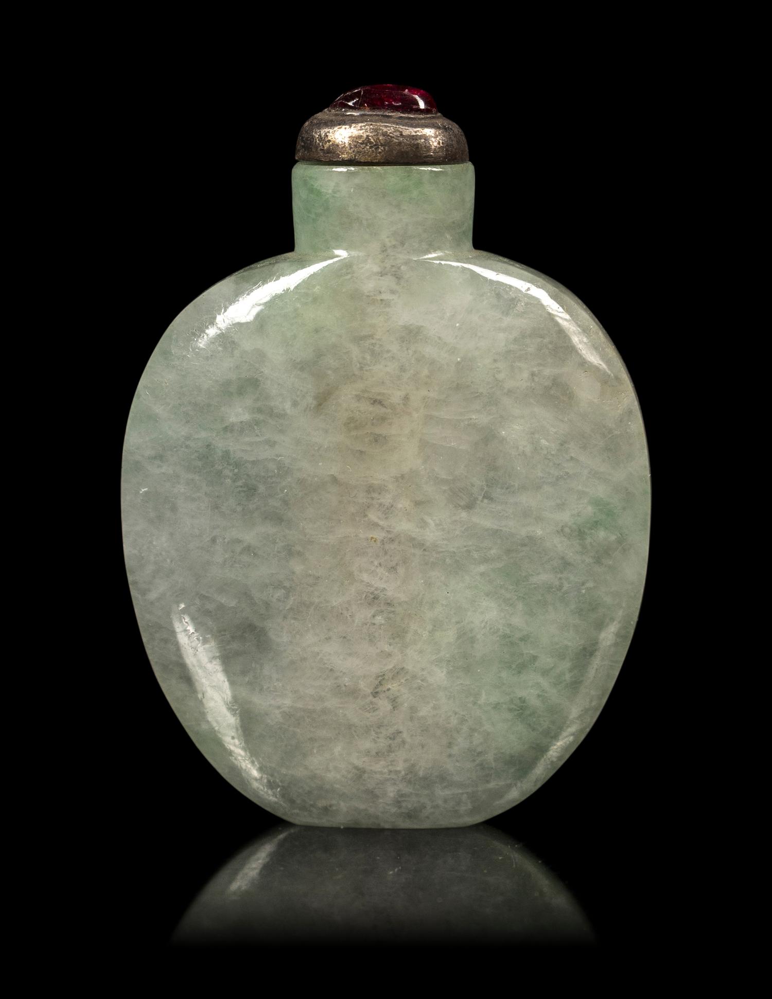 A Chinese Apple Green and Celadon Jadeite Snuff Bottle