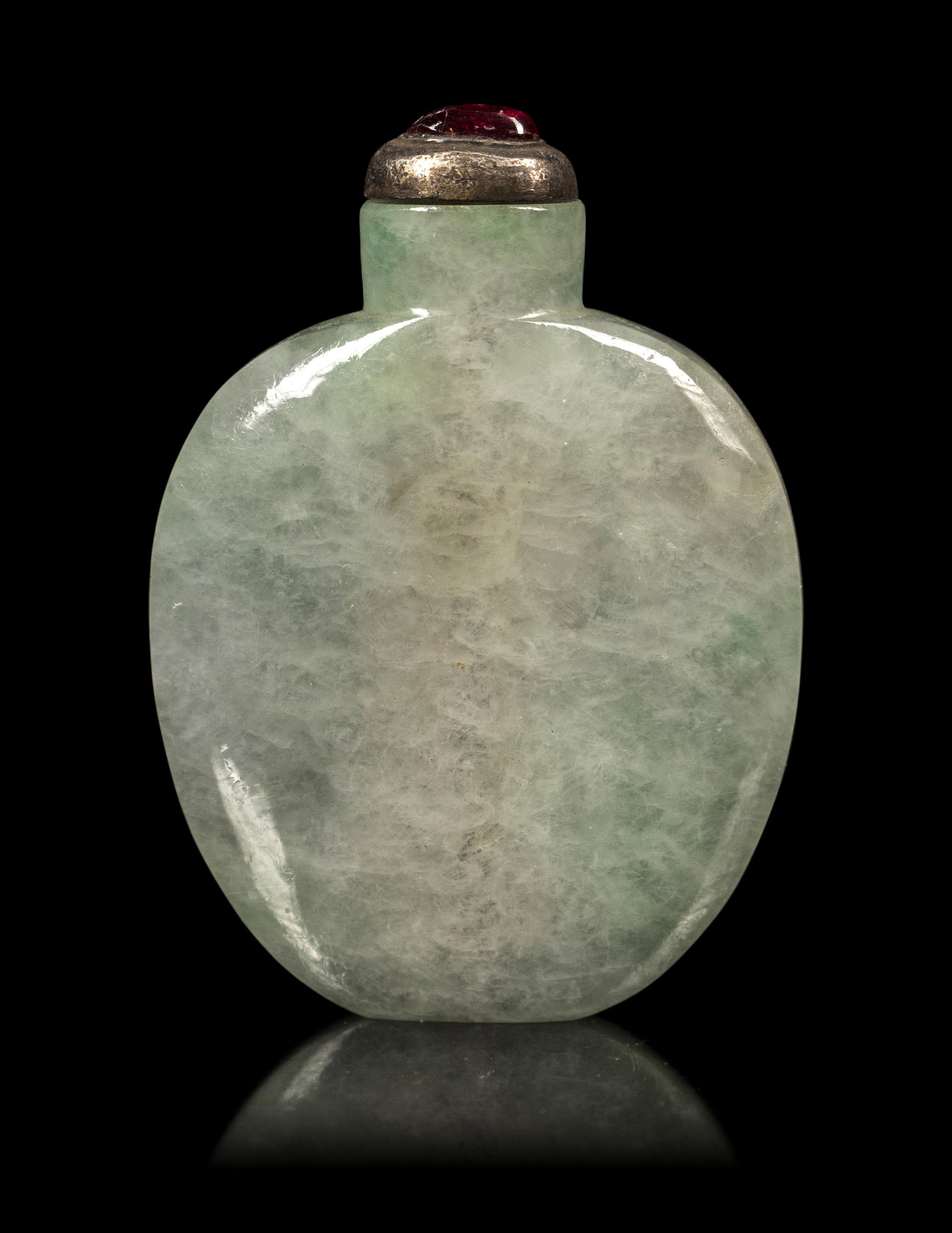 A Chinese Apple Green and Celadon Jadeite Snuff Bottle