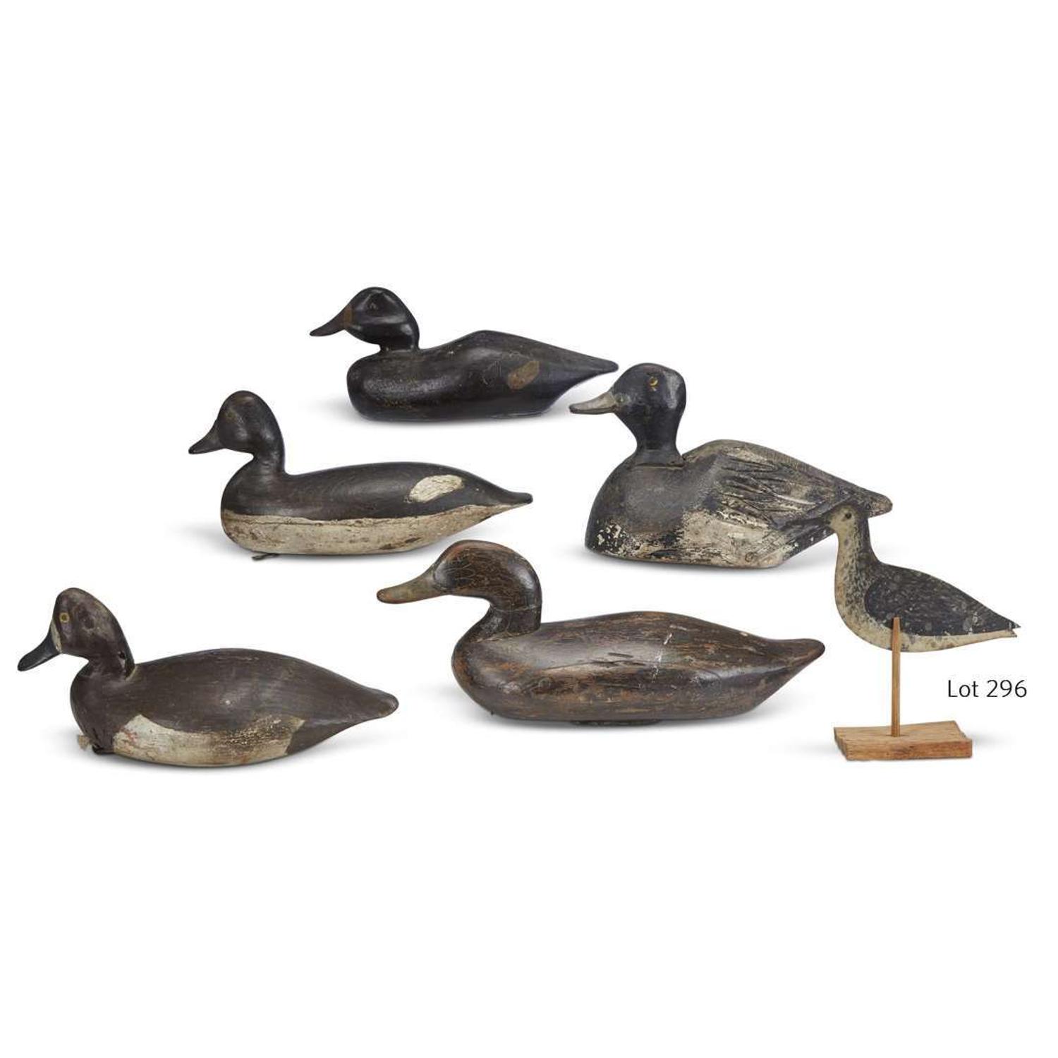 Group of six carved and painted decoys various makers
