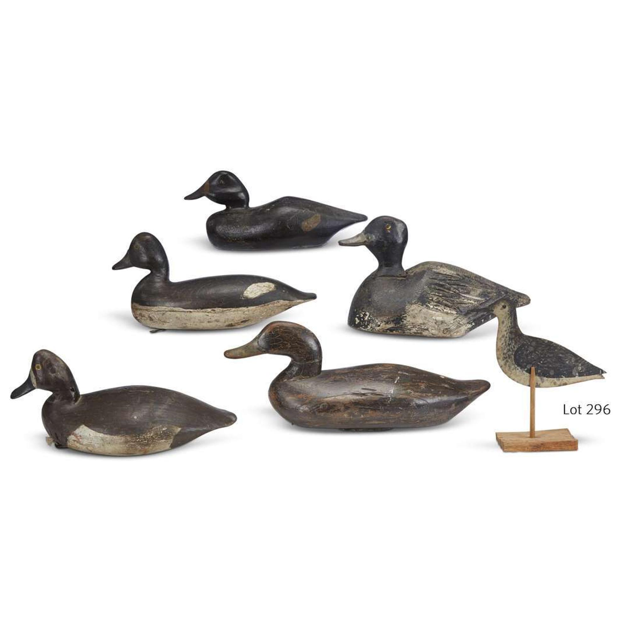Group of six carved and painted decoys various makers