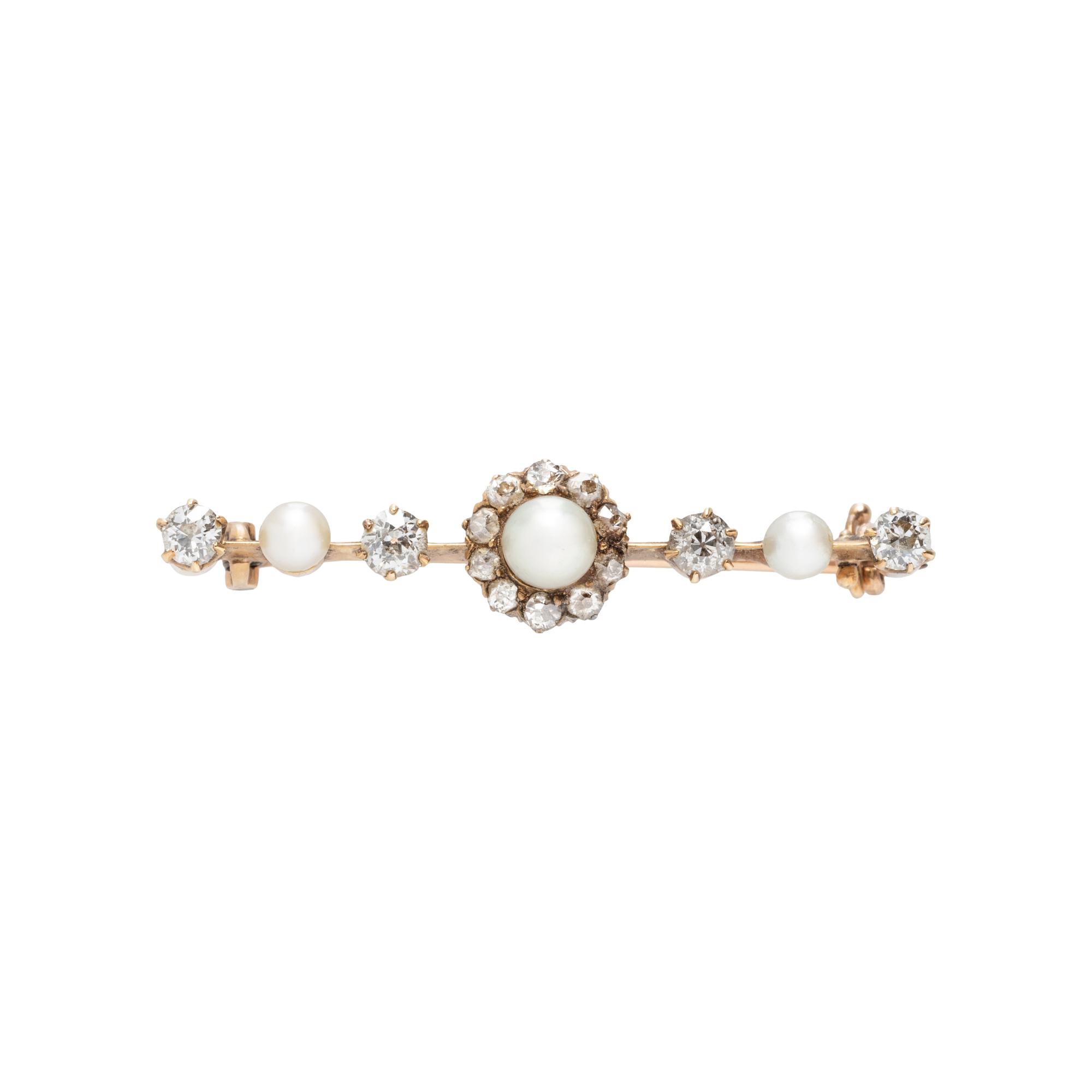 ANTIQUE, CULTURED PEARL AND DIAMOND BROOCH