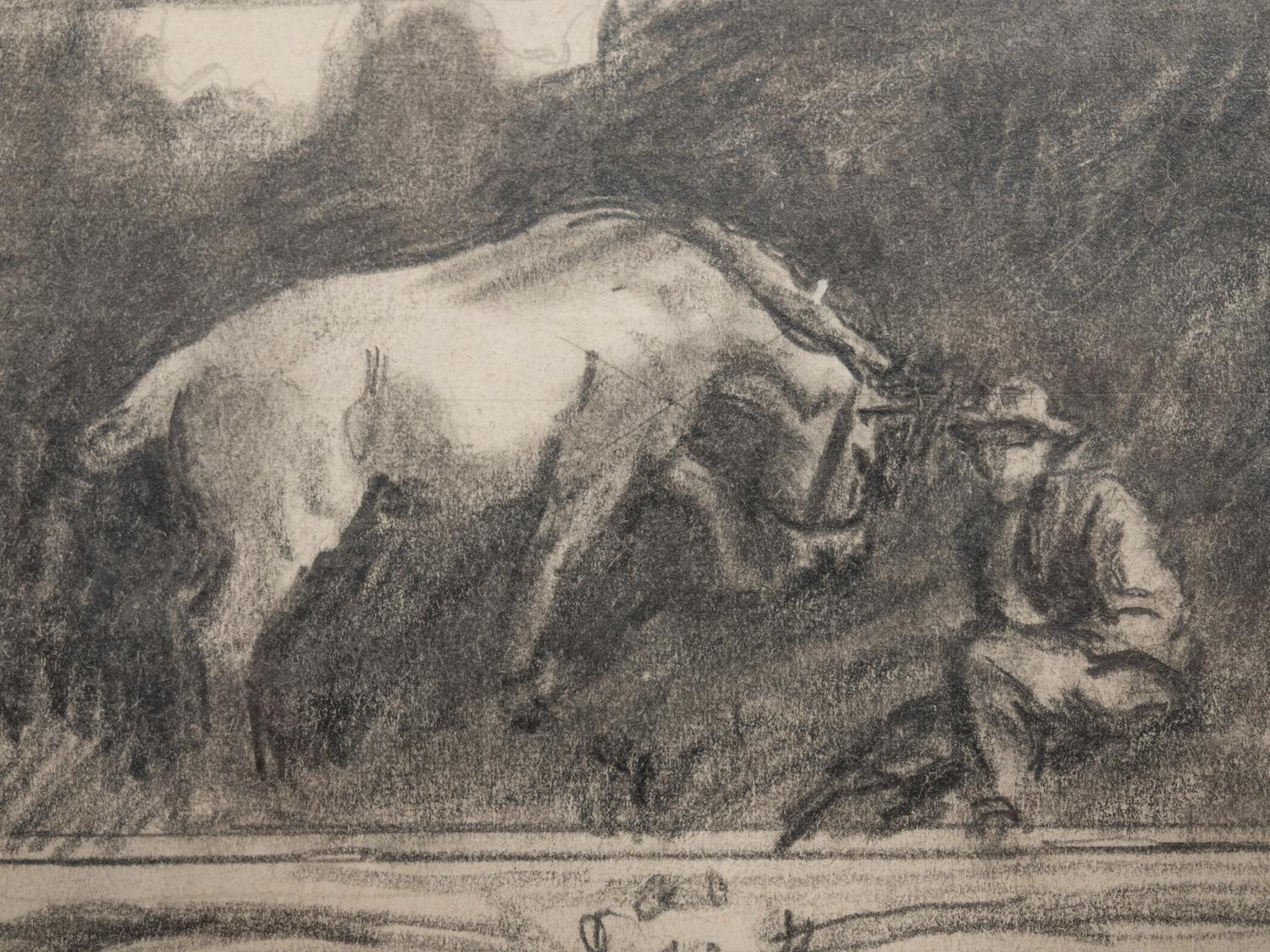 Sketch of "The Grey Pony, Augereau, in a Sandpit with Groom, George Curzon"