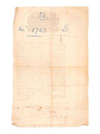 [POLITICS]. Partly printed Catholic Oath of Loyalty signed by a female subscriber, Ursulla Reind. Wingham, County Kent, England, 21 October 1723.