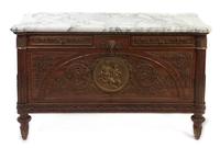 A Louis XVI Style Gilt Bronze Mounted Commode a Vantaux, after the model by Guillaume Benneman, Height 32 1/2 x width 56 x depth 23 inc
