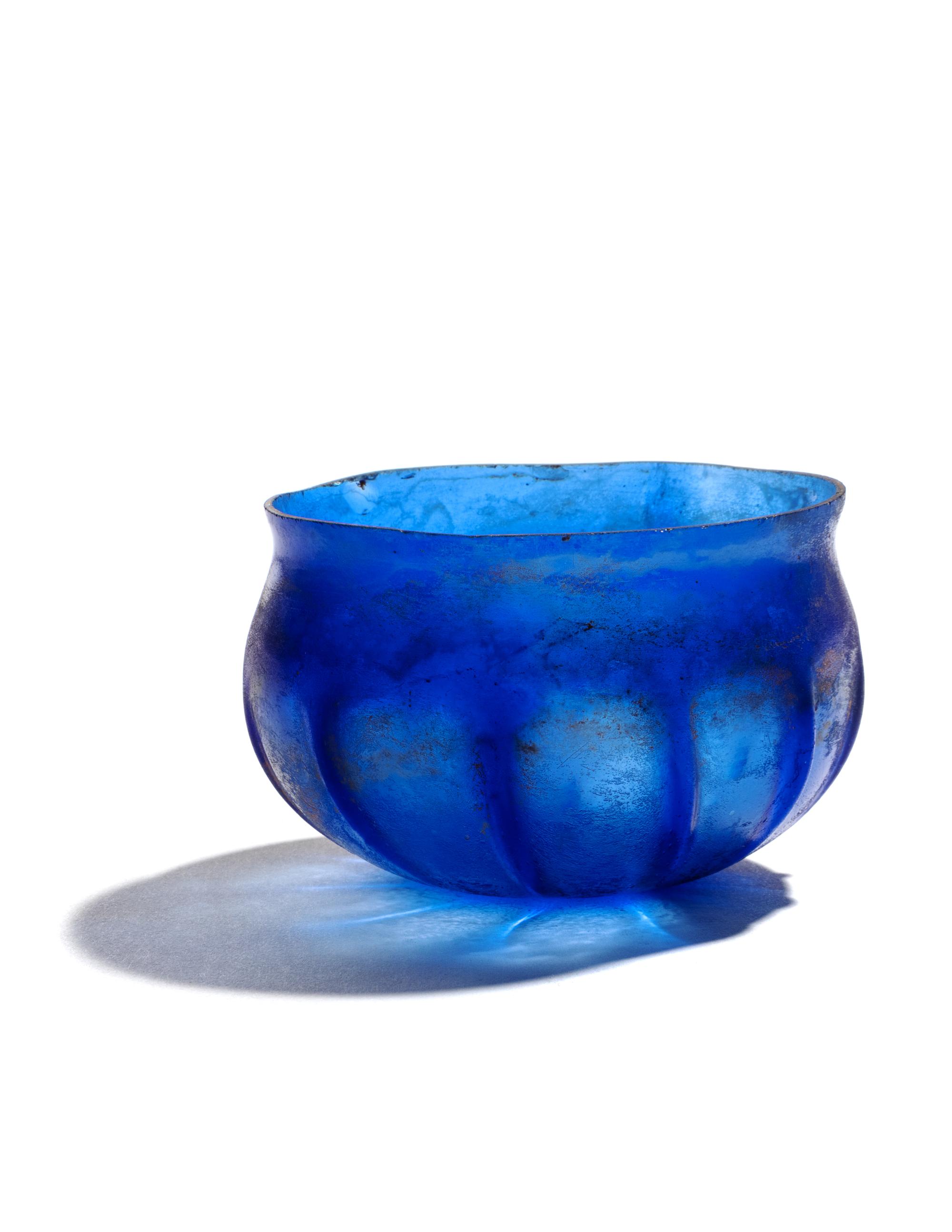 A Roman Blue Glass Ribbed Bowl