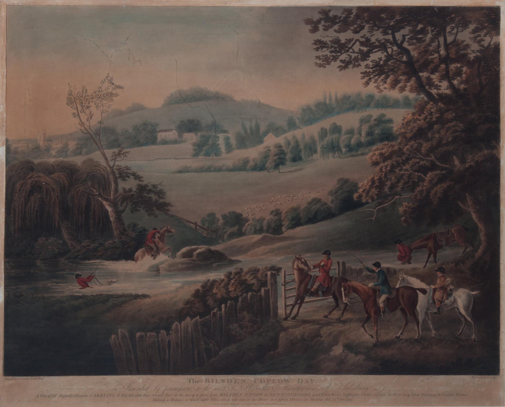 A Group of Four Hunting Themed Engravings Largest 20 3/4 x 27 inches.