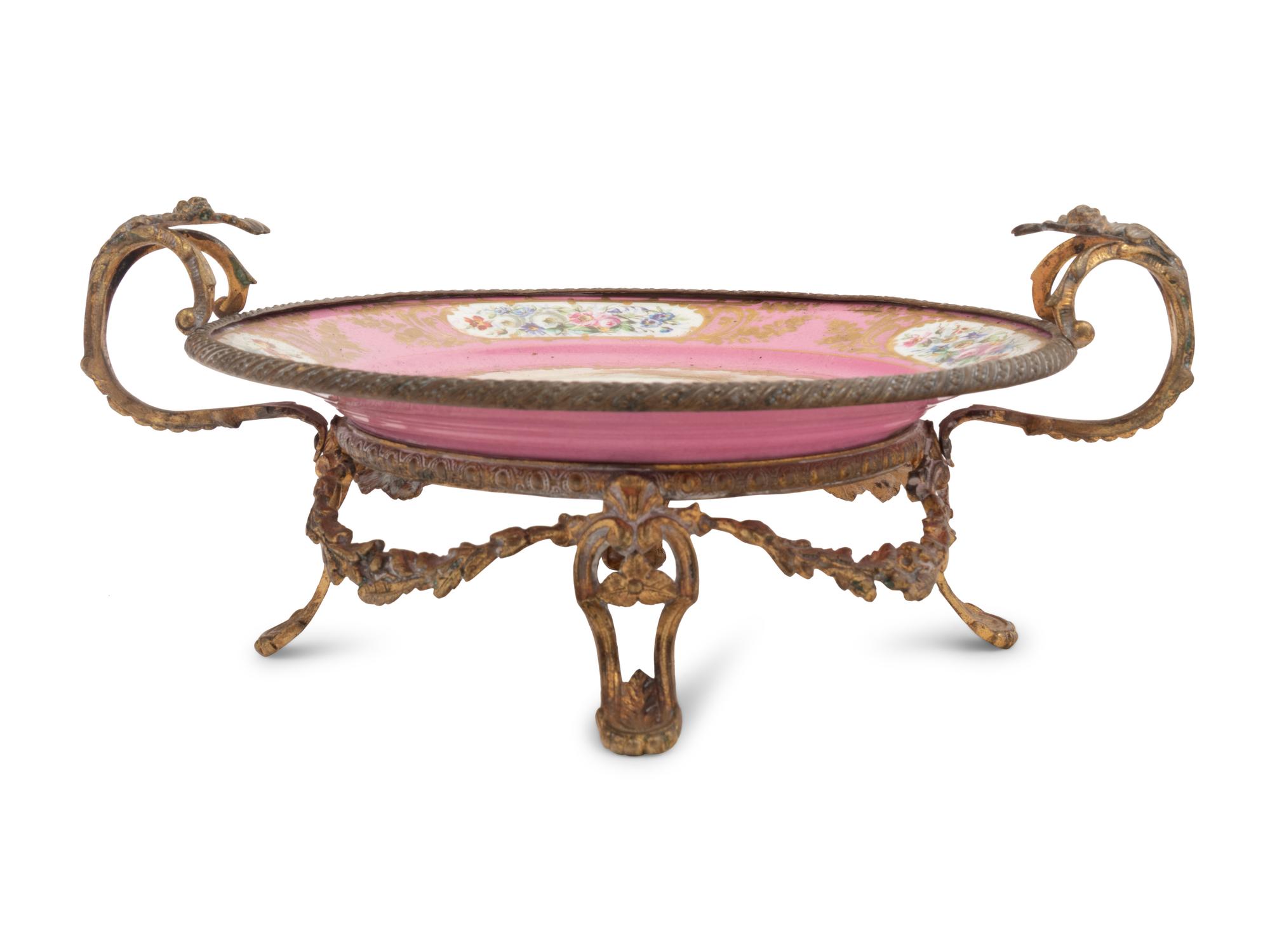 A Sèvres Style Gilt Metal Mounted Painted Porcelain Centerpiece Bowl
