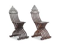 A Near Pair of Ottoman Syrian Mother-of-Pearl Inlaid Chairs