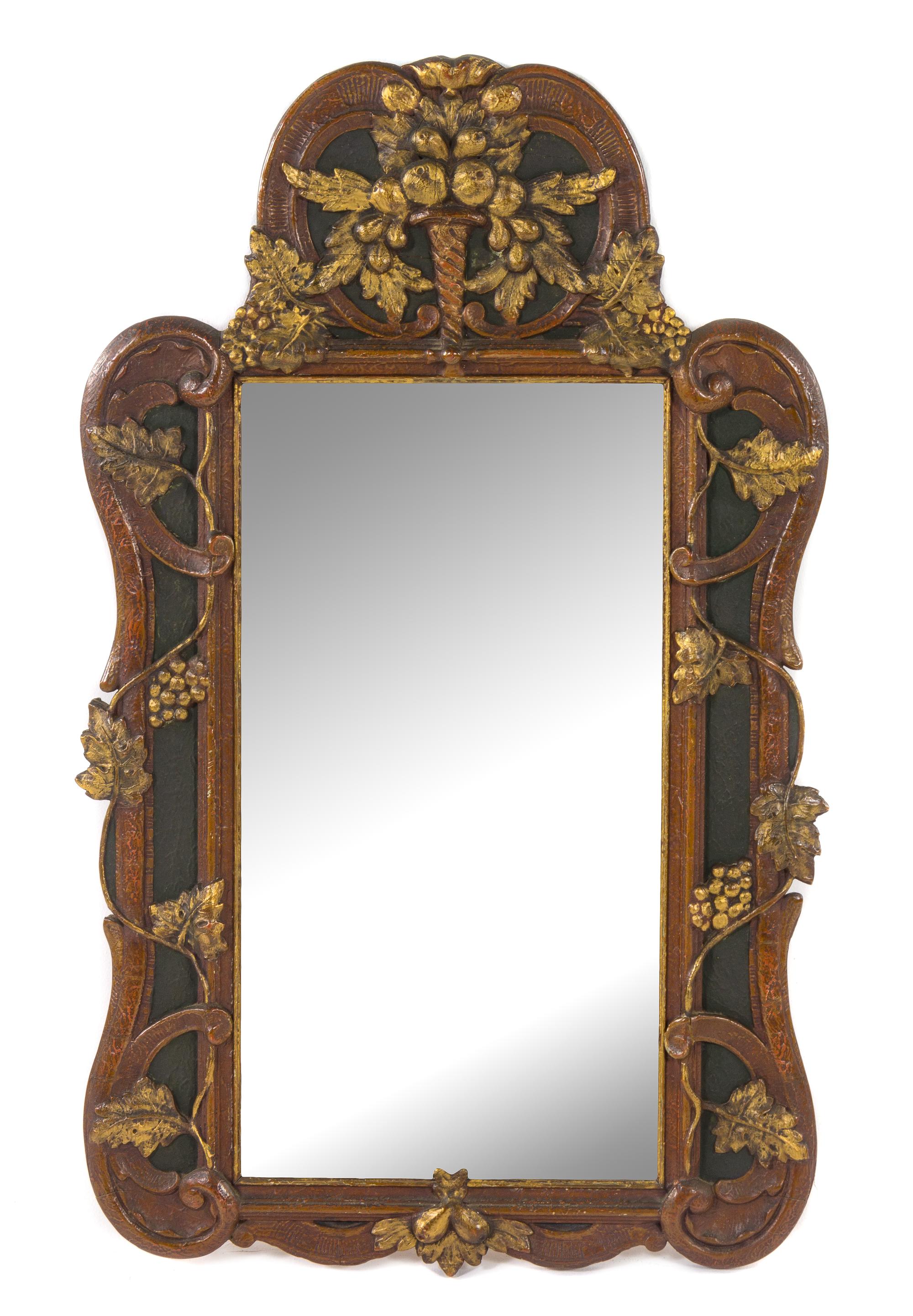 A Continental Painted and Gilt Mirror Height 39 x width 24 1/2 inches. — 19TH CENTURY