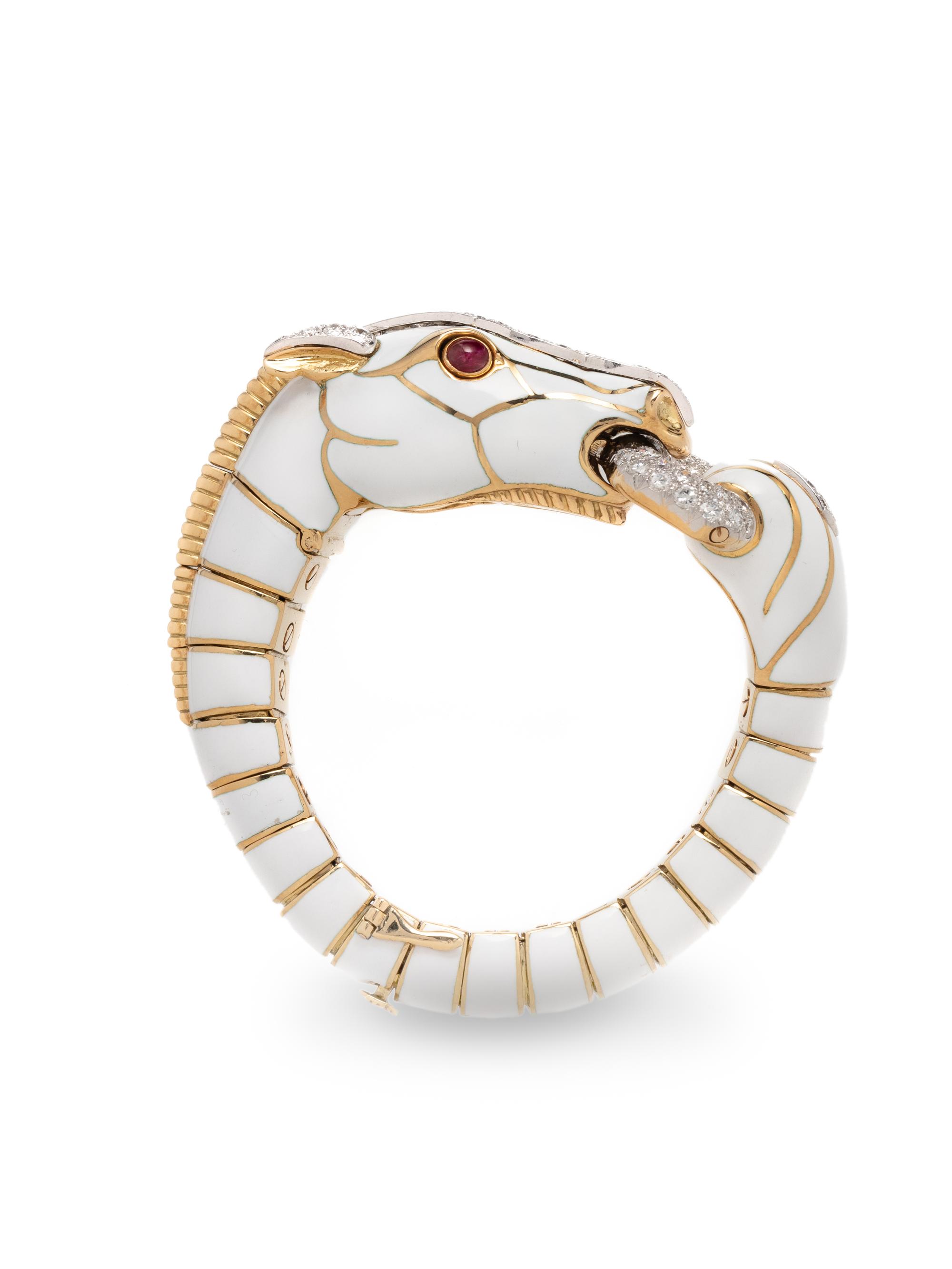 DAVID WEBB, DIAMOND, RUBY AND ENAMEL HORSE BRACELET