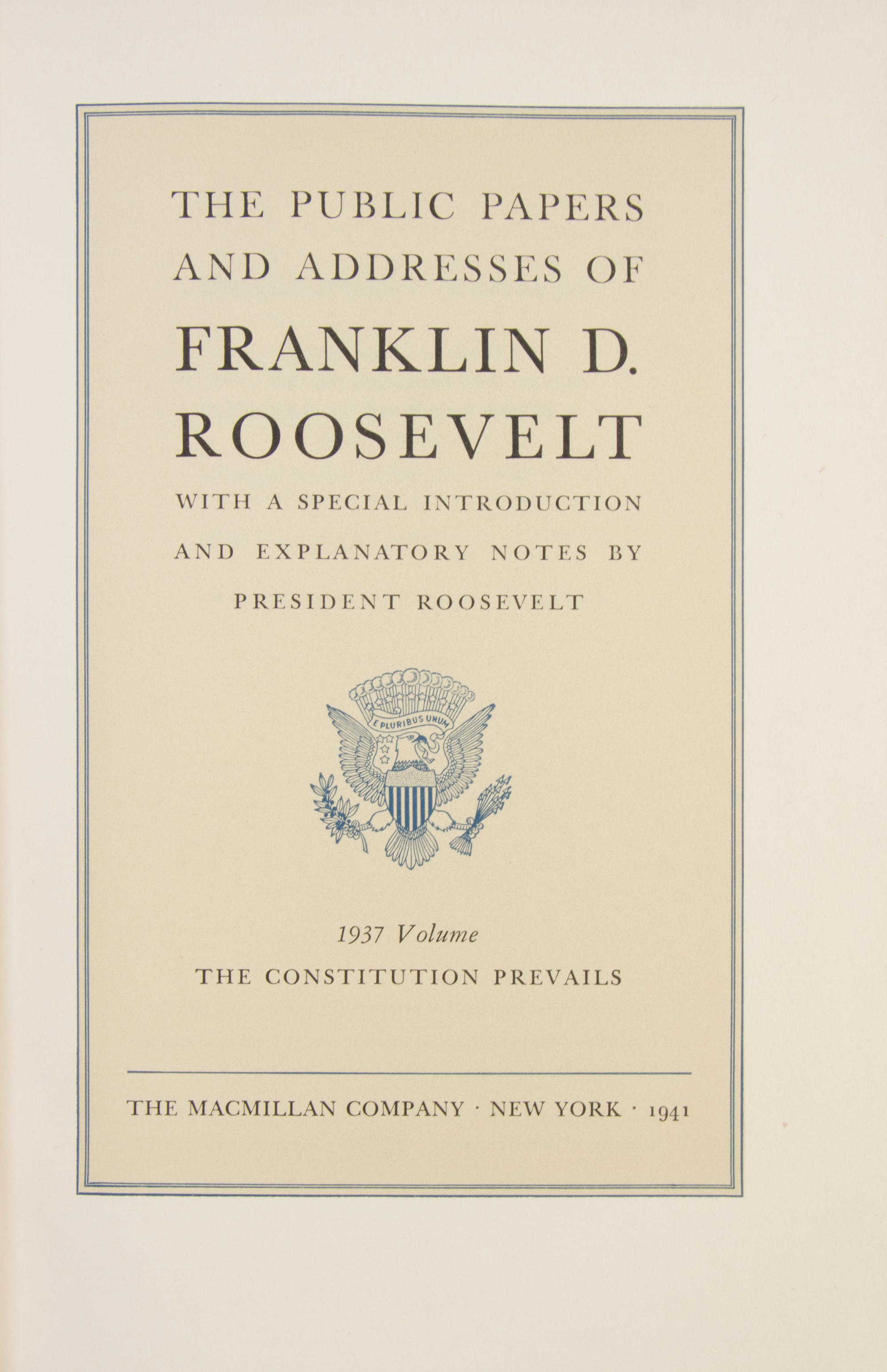 ROOSEVELT, FRANKLIN. The Public Papers and Addresses, 1928-45. New York, various. 13 vols. Complete set.