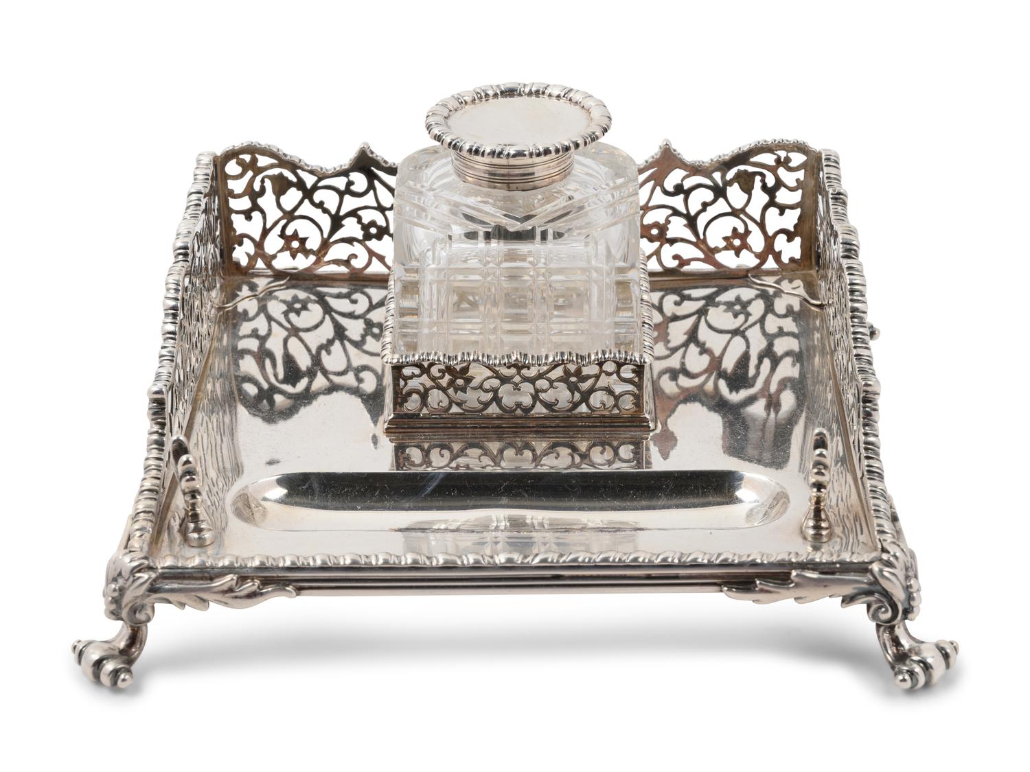 A Silver-Plate and Cut Glass Ink Well