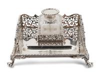 A Silver-Plate and Cut Glass Ink Well