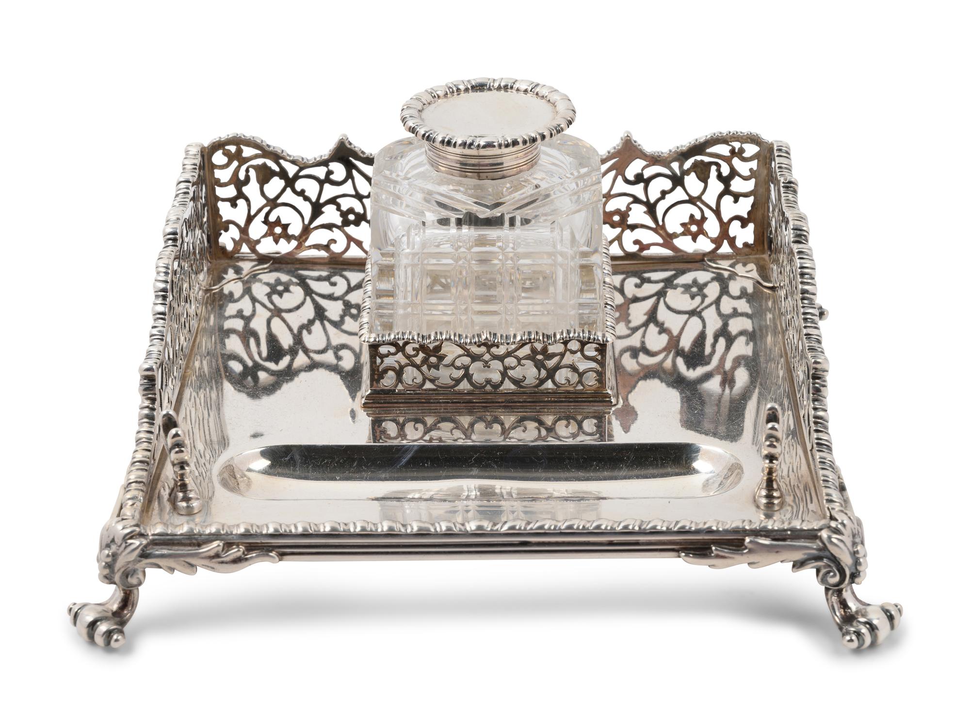 A Silver-Plate and Cut Glass Ink Well
