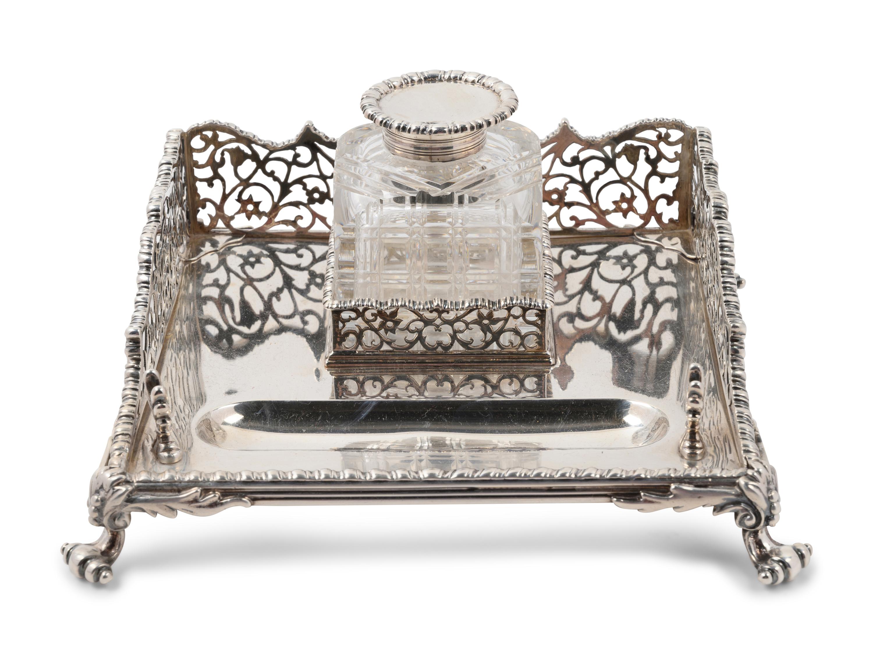 A Silver-Plate and Cut Glass Ink Well