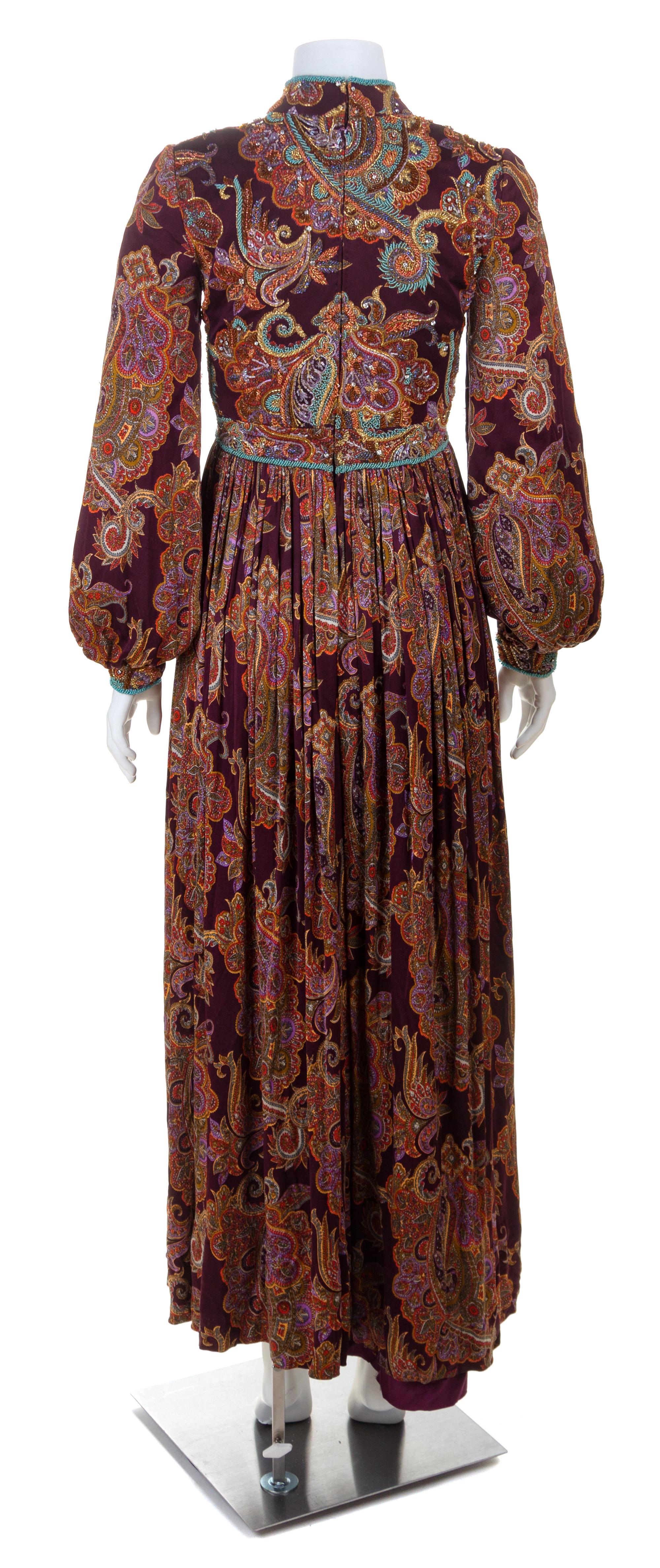 A George Halley Paisley and Floral Bead Gown, No size.