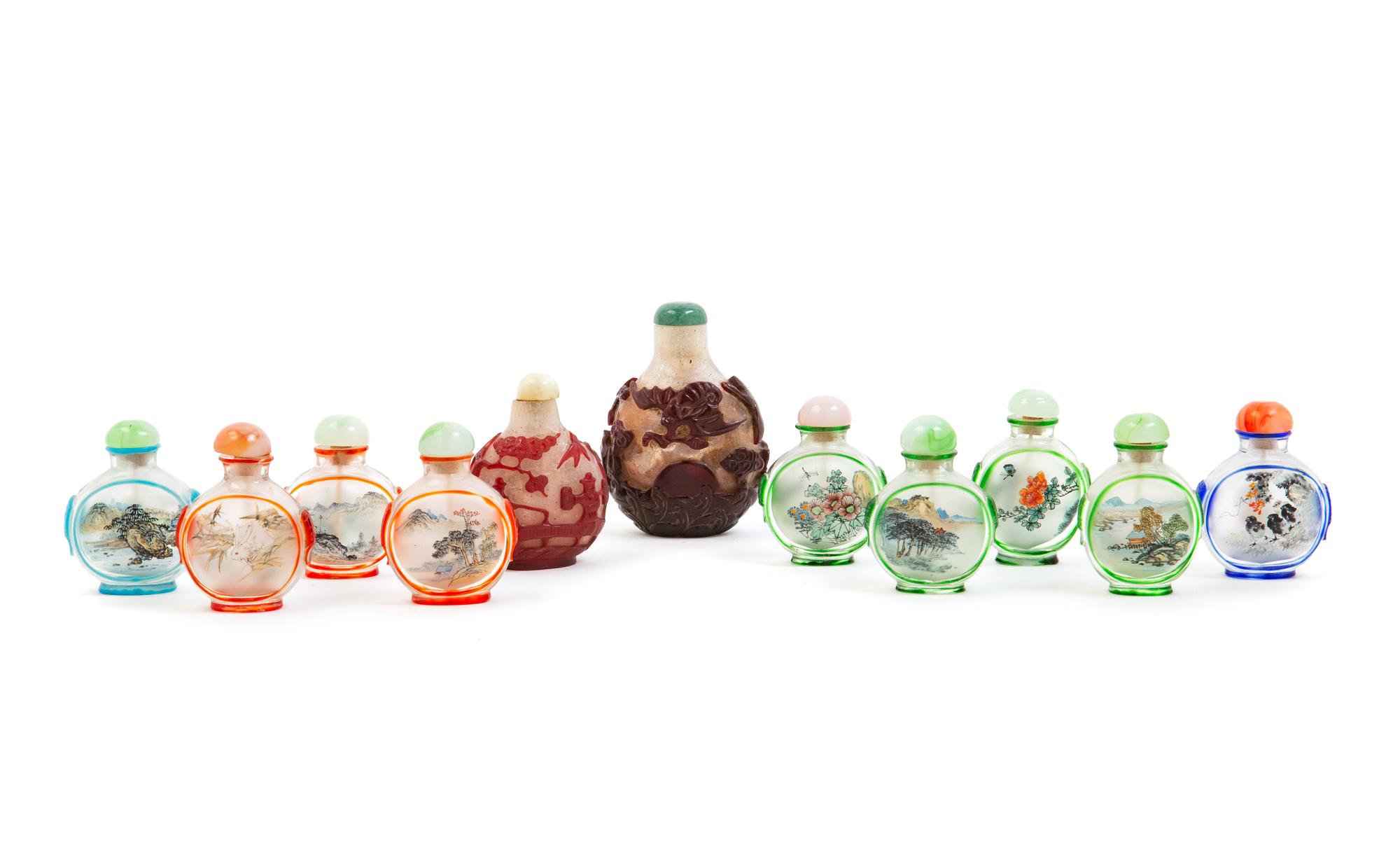 11 Chinese Peking Glass Snuff Bottles