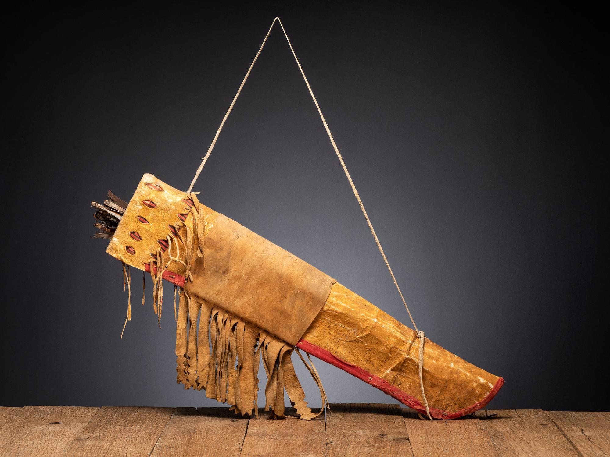 Apache Beaded Hide Quiver, with Six Arrows