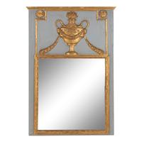 A Louis XVI Style Grey-Painted and Parcel Gilt Trumeau Mirror