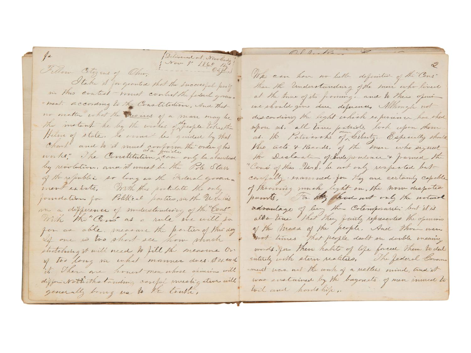 JACKSON, Col. Oscar L. (1840-1920). Five journals, incl. descriptions of Oscar L. Jackson's political activism during the 1860 campaign and his service with 63rd OVI, with campaign broadside noting Jackson as a speaker.